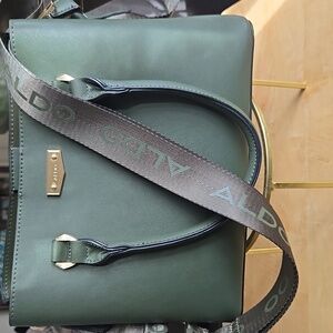 Aldo Olive Green Medium Size Handbag Satchel Gold Hardware Print Strap